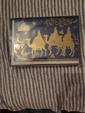 Christmas Cards Hallmark 16 We Three Kings Blue Foil Glitter NOS Holiday
